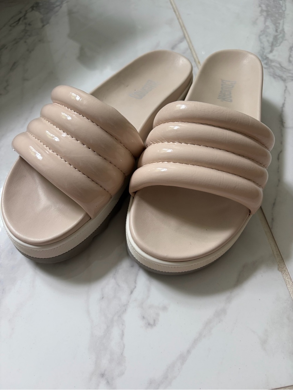 Cougar Prato-Pl Quilted Patent Platform Slide Sandals. View 4